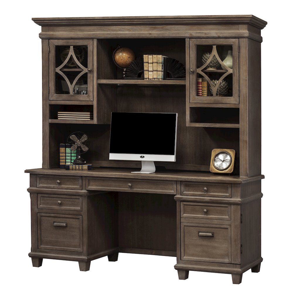 Carson Credenza, Wood Office Desk, Writing Table, Gray. Picture 3