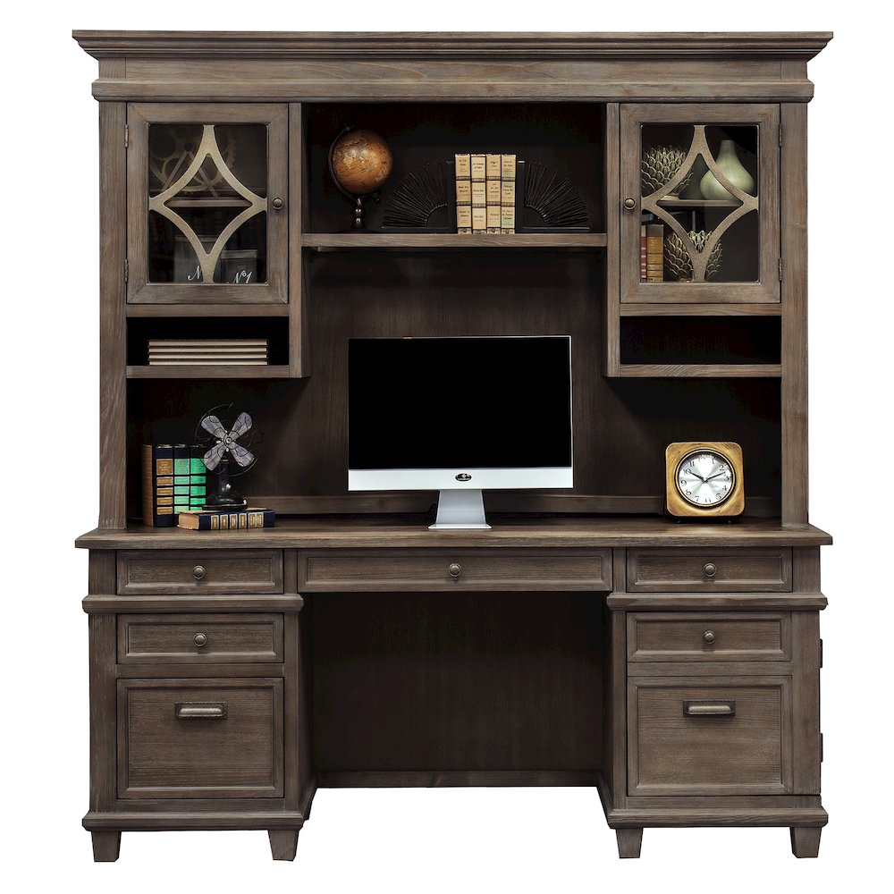 Carson Credenza, Wood Office Desk, Writing Table, Gray. Picture 2