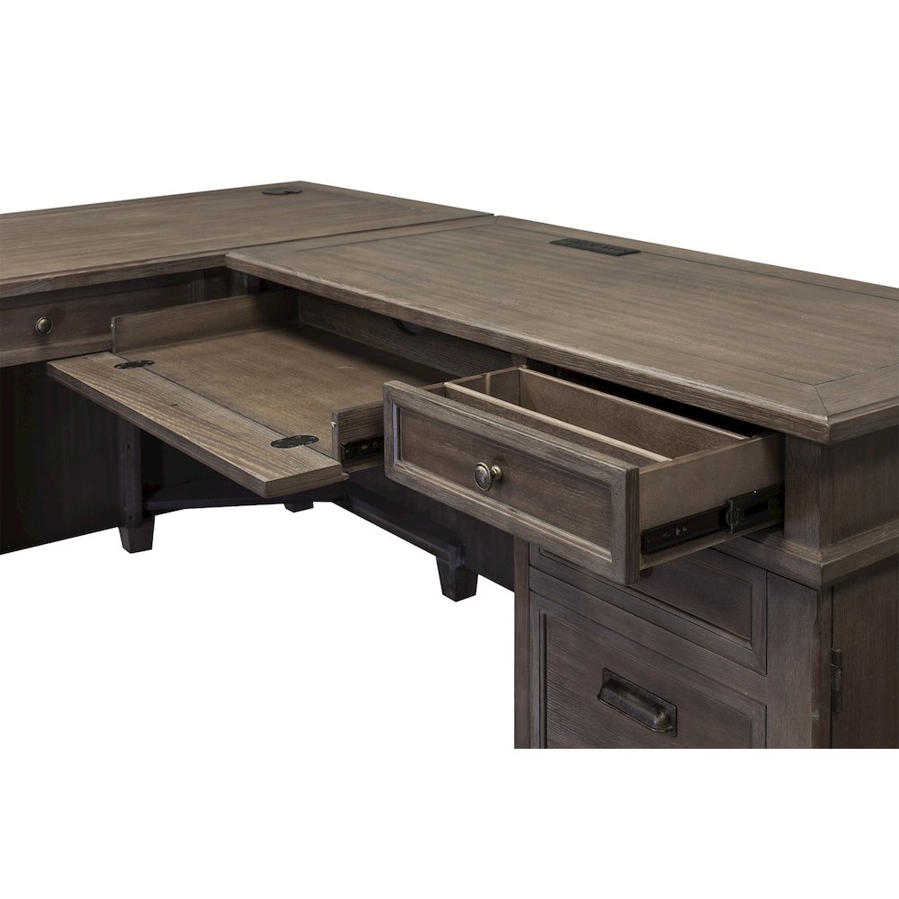 Carson Wood L-Desk & Return, Writing Table, Office Desk, Gray. Picture 5