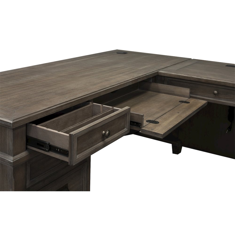 Carson Wood L-Desk & Return, Writing Table, Office Desk, Gray. Picture 6