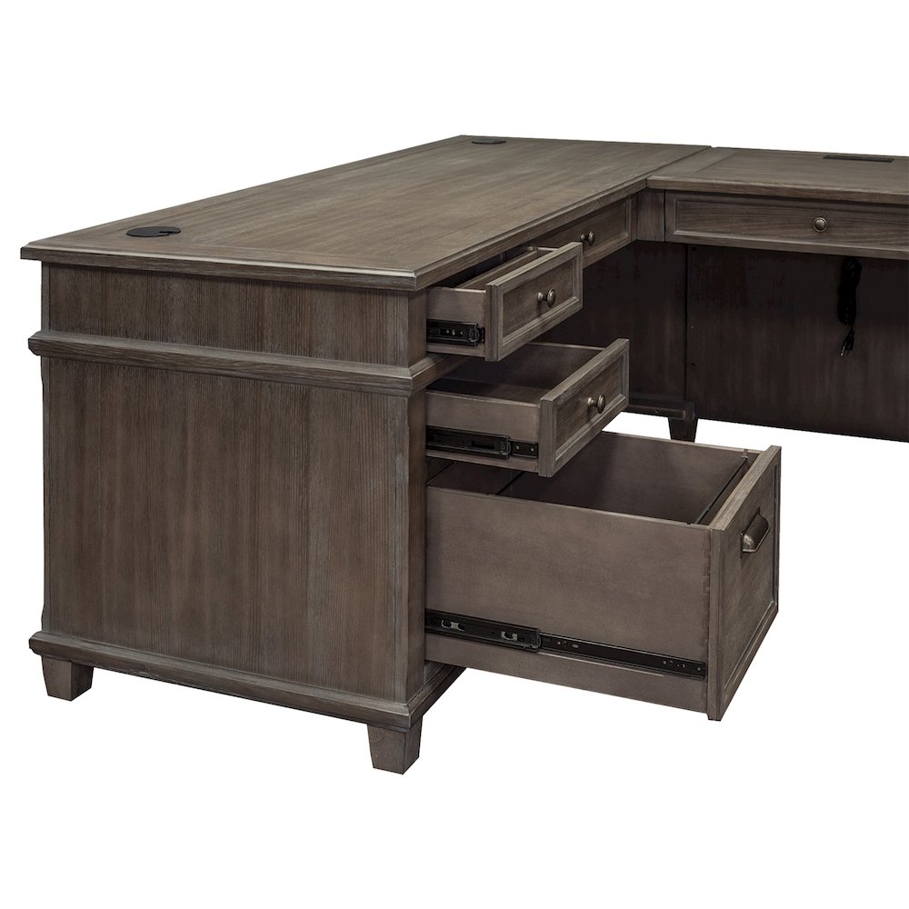 Carson Wood L-Desk & Return, Writing Table, Office Desk, Gray. Picture 7