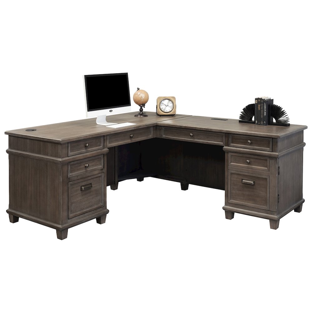 Carson Wood L-Desk & Return, Writing Table, Office Desk, Gray. Picture 1