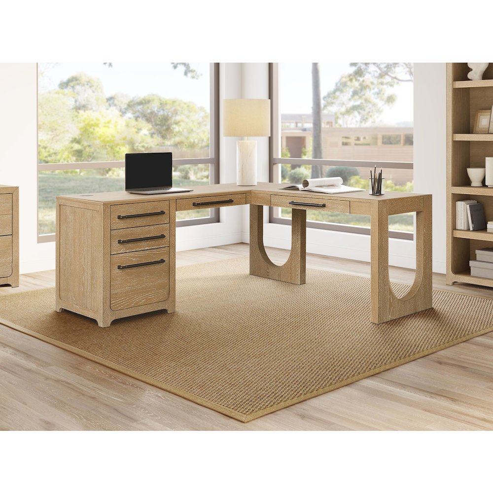 Canyon Drive Wood L-Shape Pedestal Desk with RHF Open Return. Picture 15