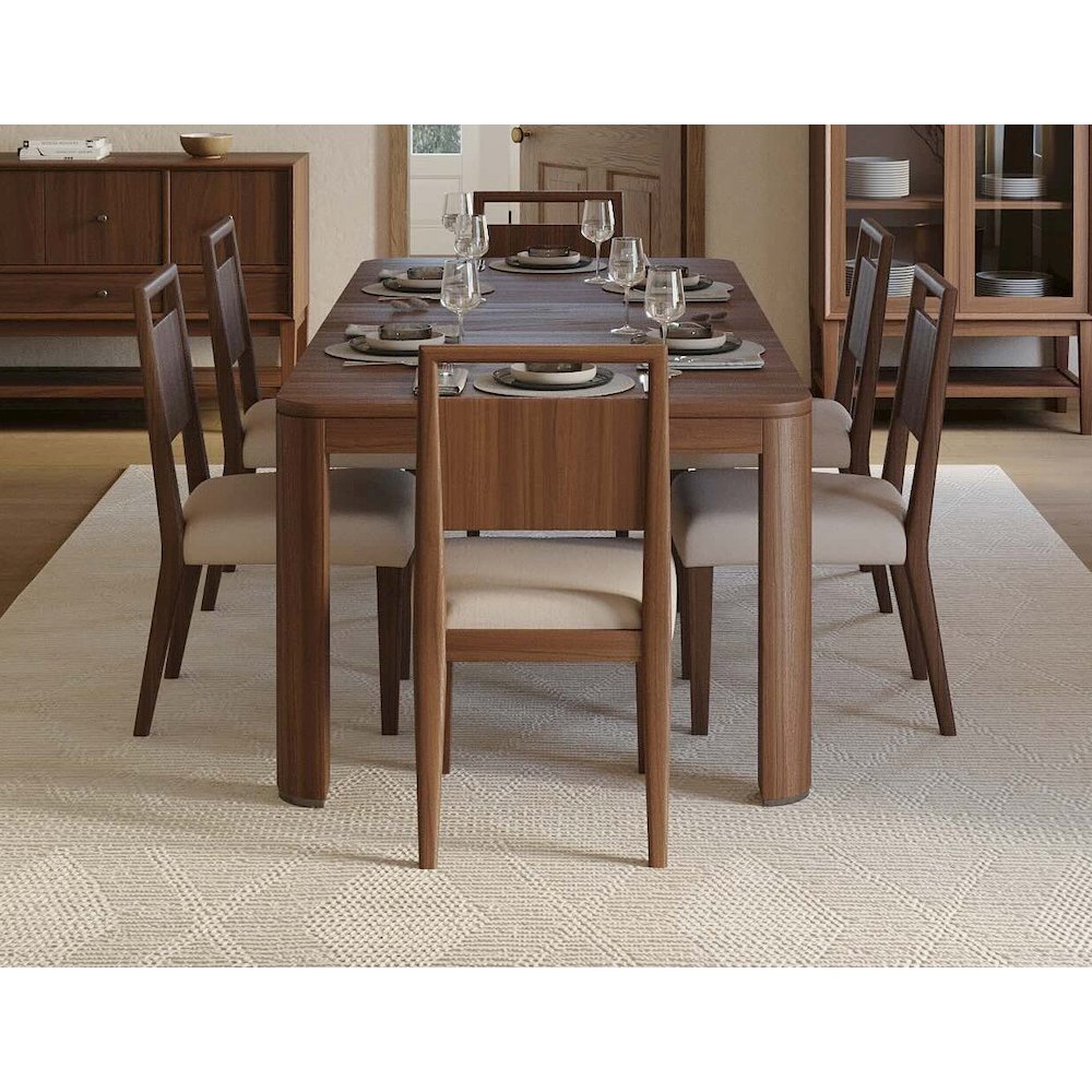 Mid-Century Modern Wood Kitchen Dining Table with Six Chairs, Brown. Picture 7
