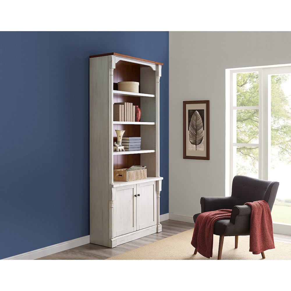 Durham Rustic 8' Wood Bookcase With Doors, White. Picture 6
