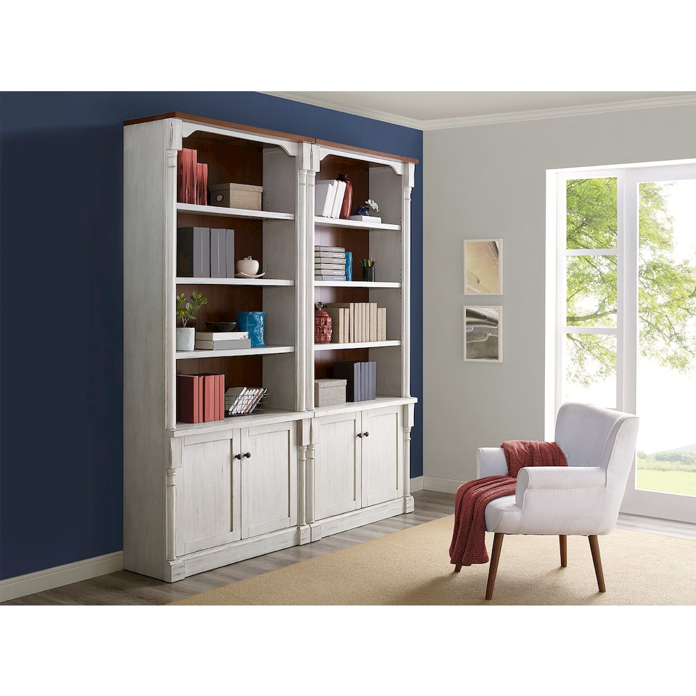 Durham Rustic 8' Wood Bookcase With Doors, White. Picture 7