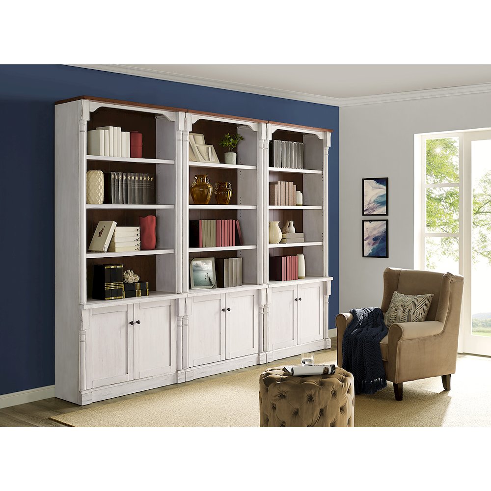 Durham Rustic 8' Wood Bookcase With Doors, White. Picture 8