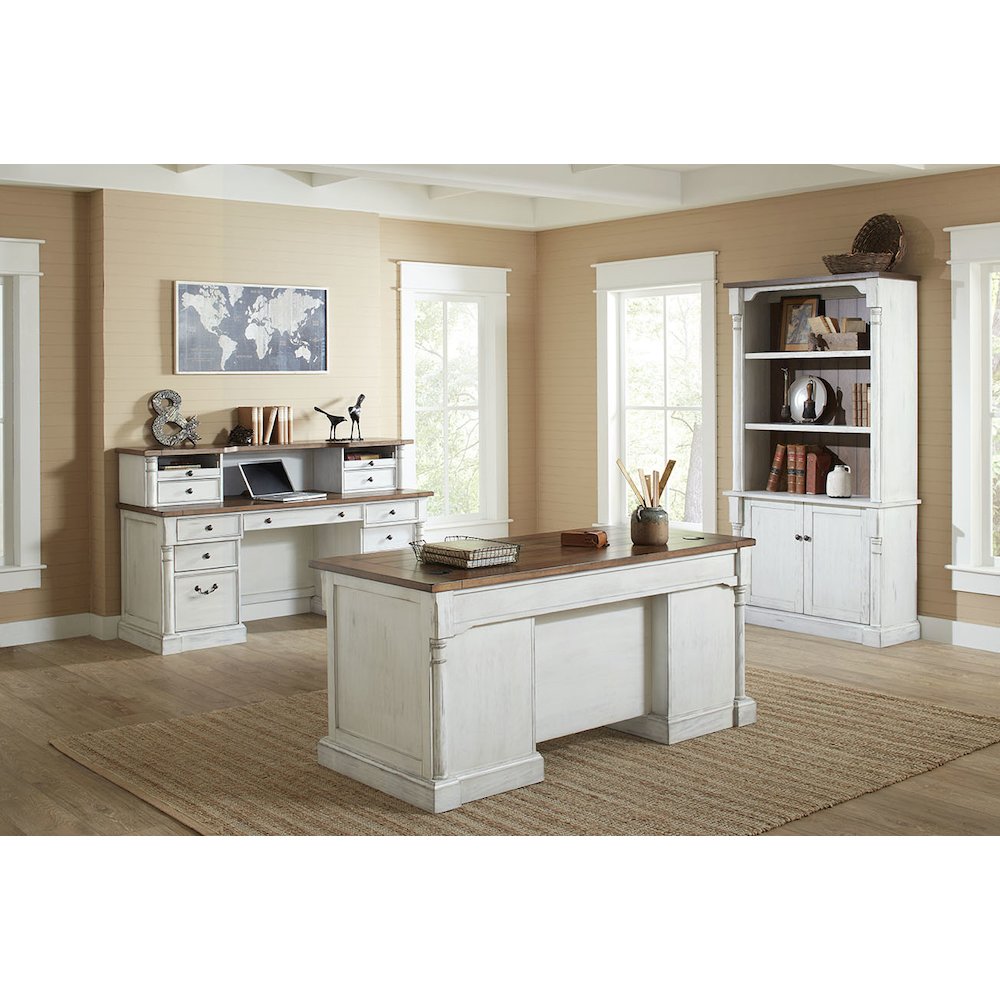 Durham Rustic Wood Double Pedestal Executive Desk, White. Picture 7