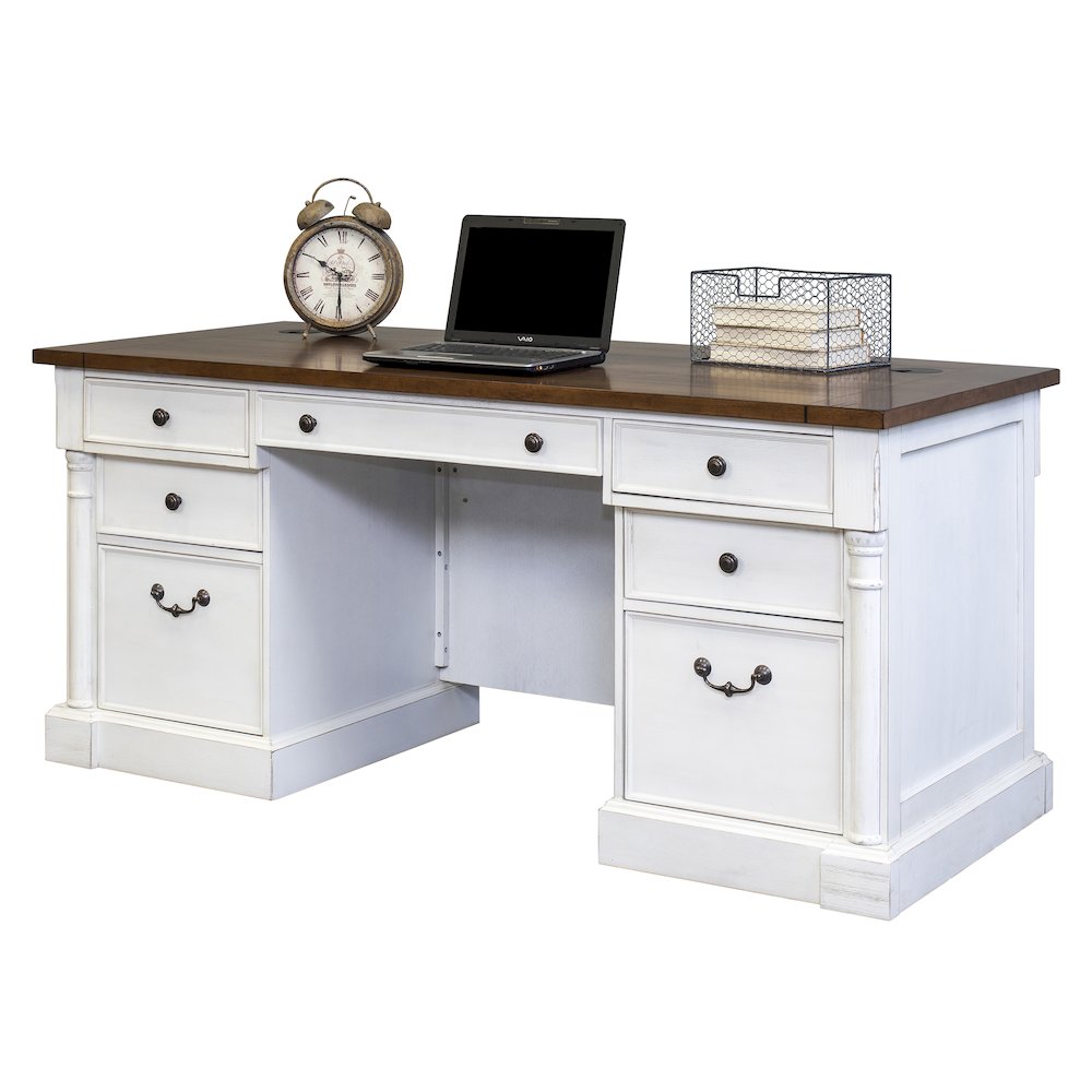Durham Rustic Wood Double Pedestal Executive Desk, White. Picture 2