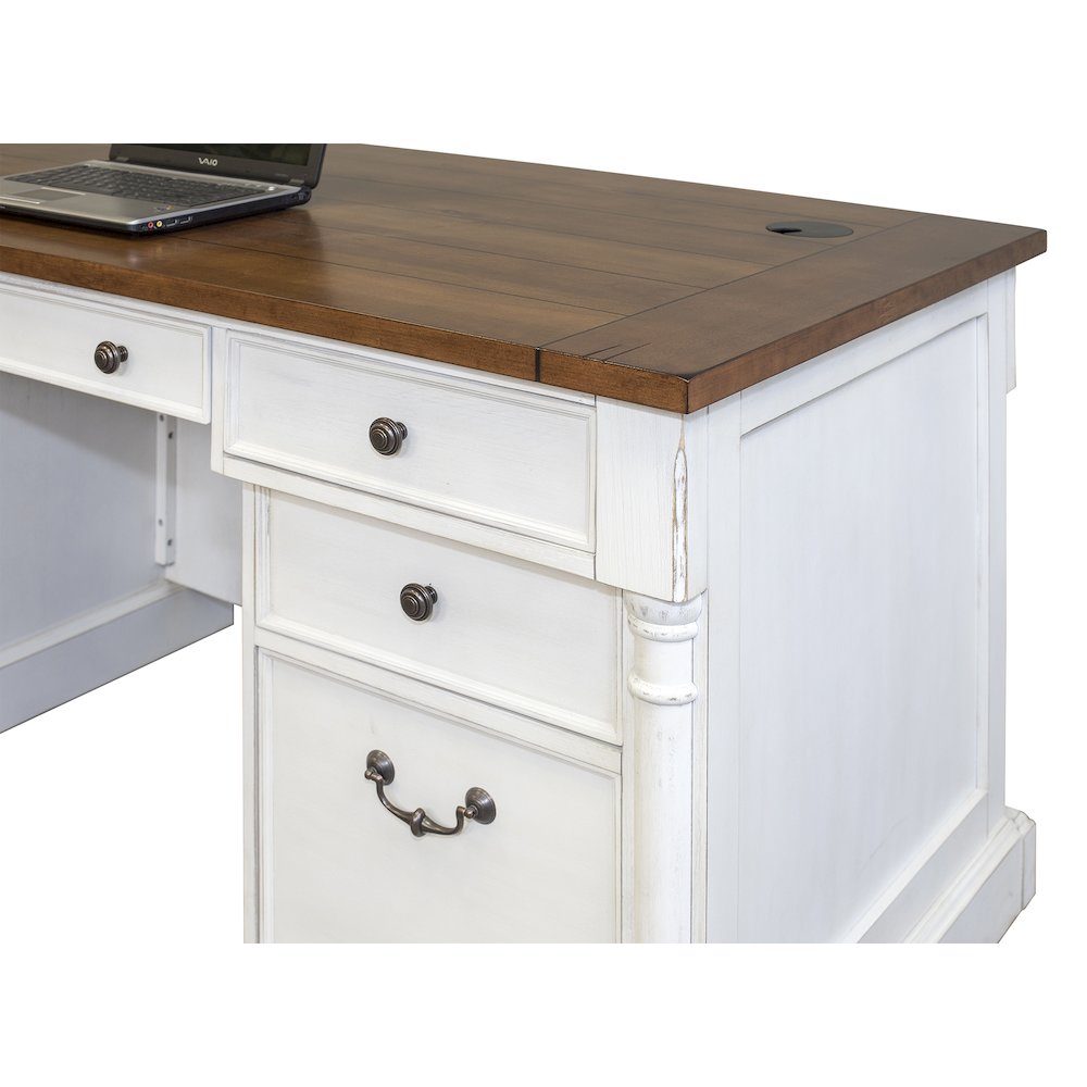 Durham Rustic Wood Double Pedestal Executive Desk, White. Picture 3