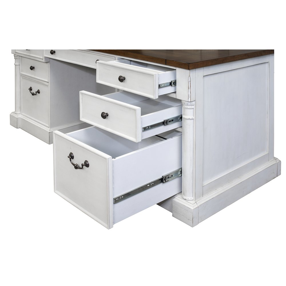 Durham Rustic Wood Double Pedestal Executive Desk, White. Picture 4