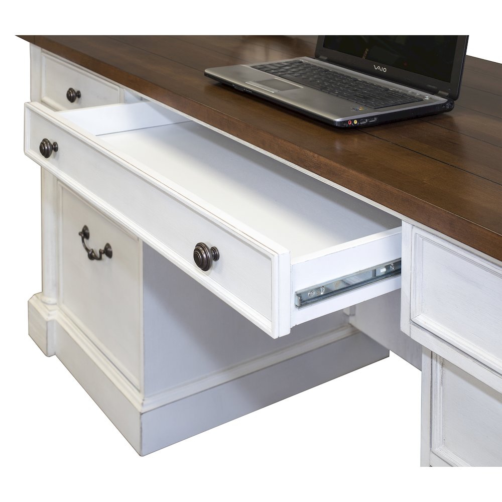 Durham Rustic Wood Double Pedestal Executive Desk, White. Picture 5