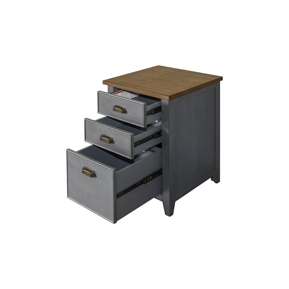 Fairmont Farmhouse Three Drawer Wood File Cabinet, Blue. Picture 4