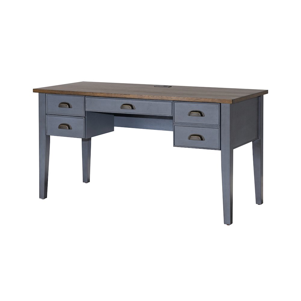 Fairmont Farmhouse Half Pedestal Executive Desk, Blue. Picture 1
