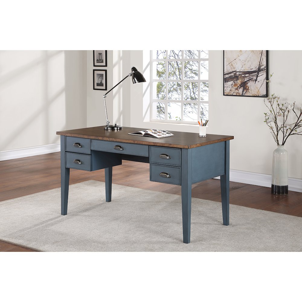 Fairmont Farmhouse Half Pedestal Executive Desk, Blue. Picture 7