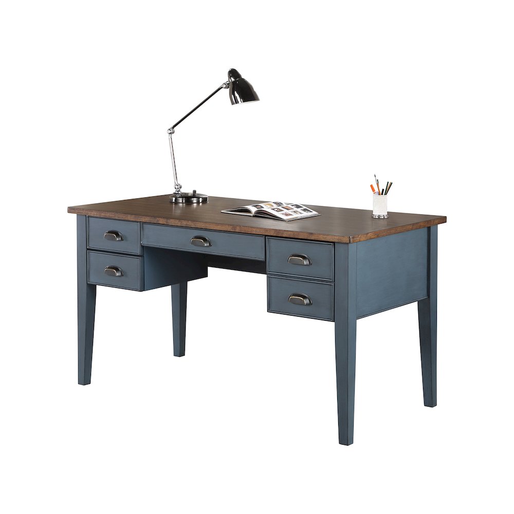 Fairmont Farmhouse Half Pedestal Executive Desk, Blue. Picture 2