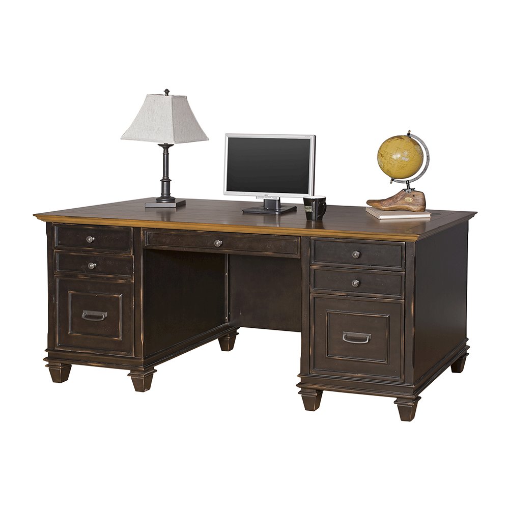 Hartford Wood Double Pedestal Desk, Black. Picture 9