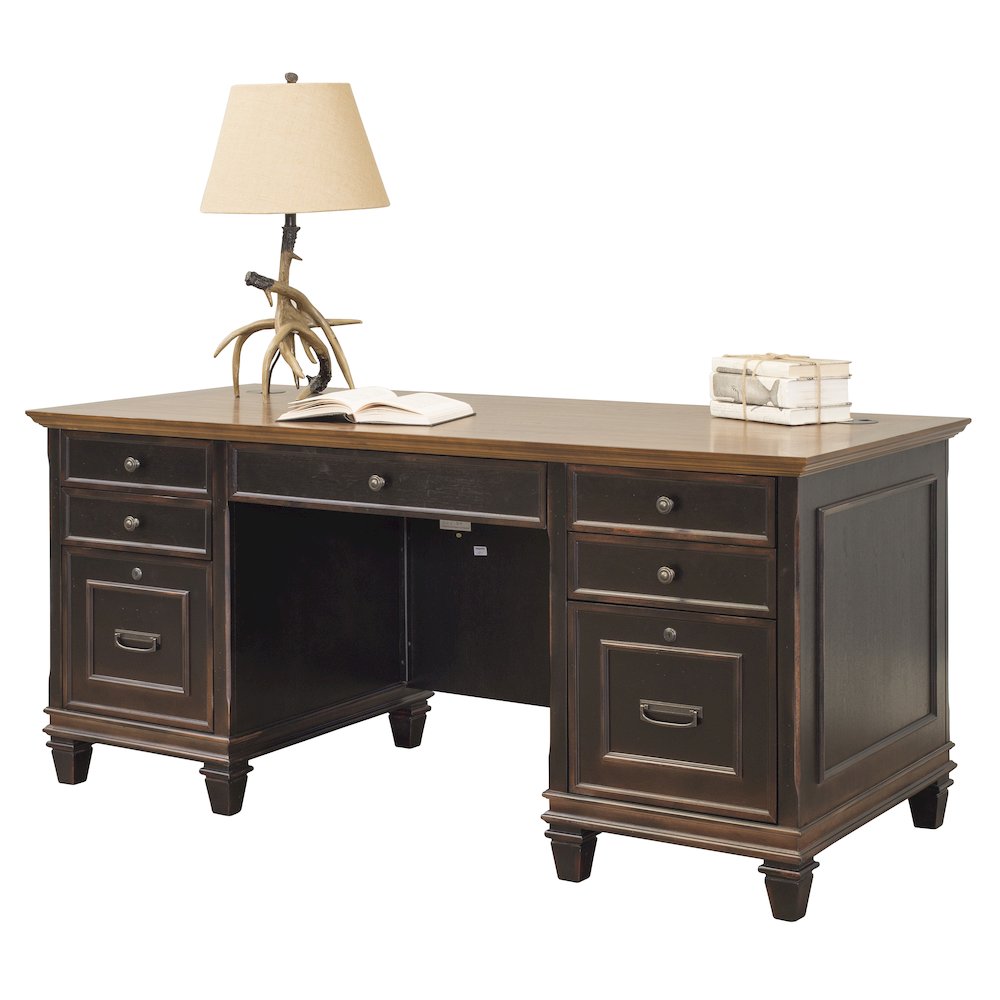 Hartford Wood Double Pedestal Desk, Black. Picture 1