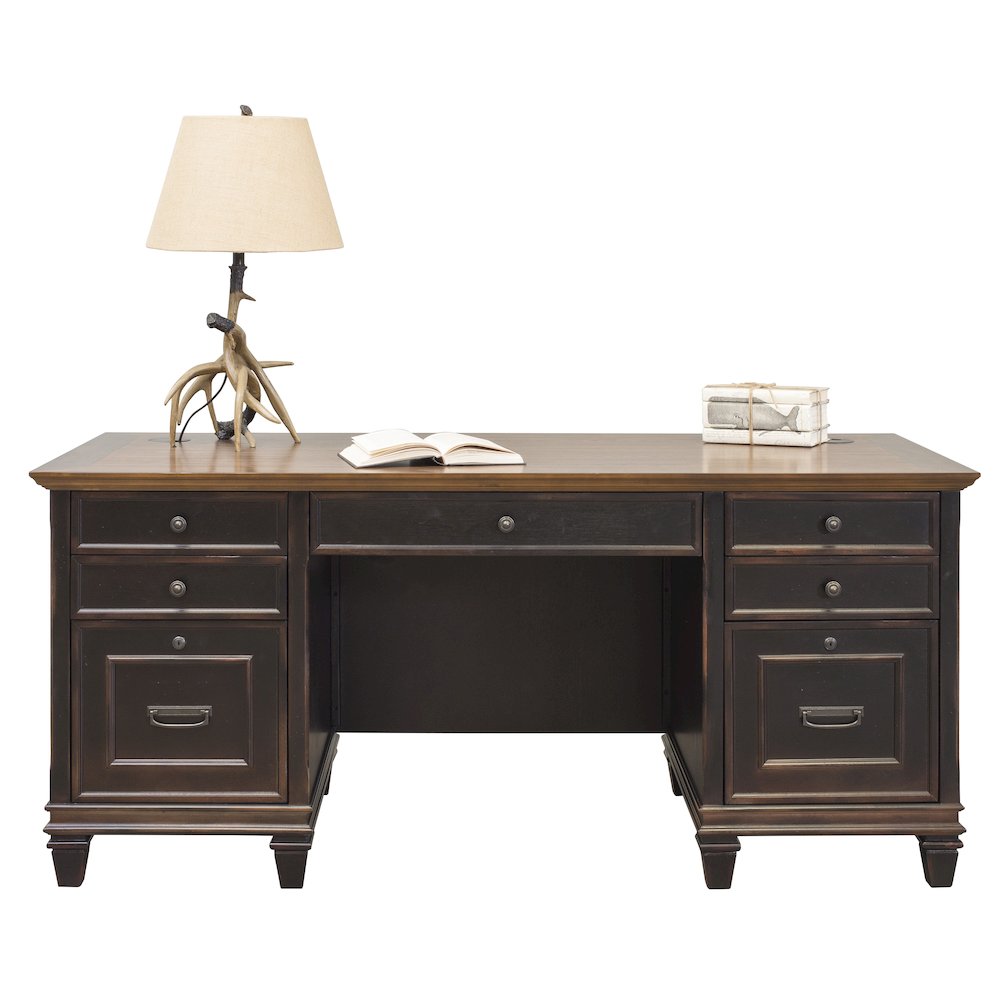 Hartford Wood Double Pedestal Desk, Black. Picture 2