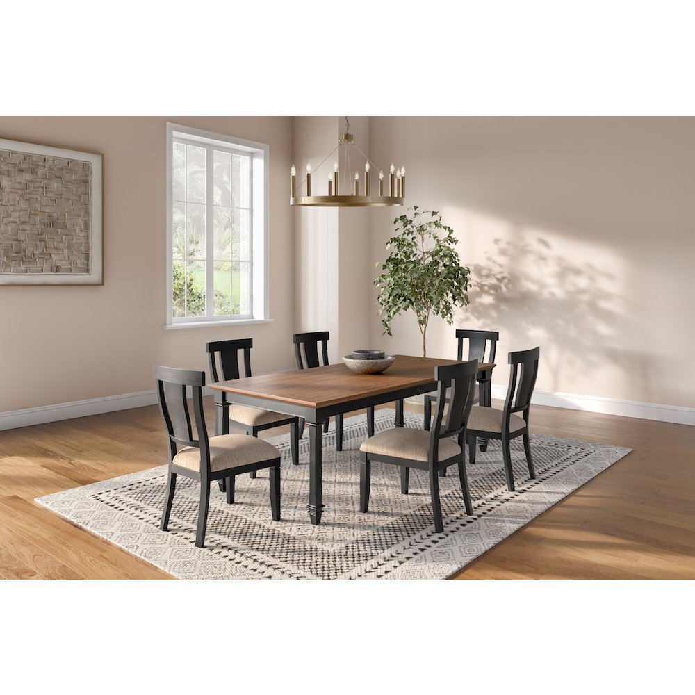 Hartford Traditional Wood Kitchen Extension Dining Table and Six Chairs, Black. Picture 2