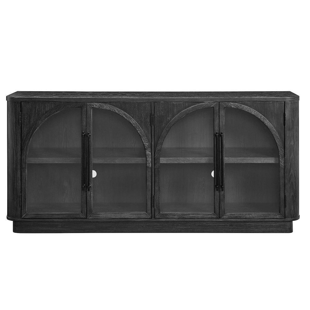 Wood 70" Console with glass doors, TV Stand, Accent Cabinet, Black. Picture 2