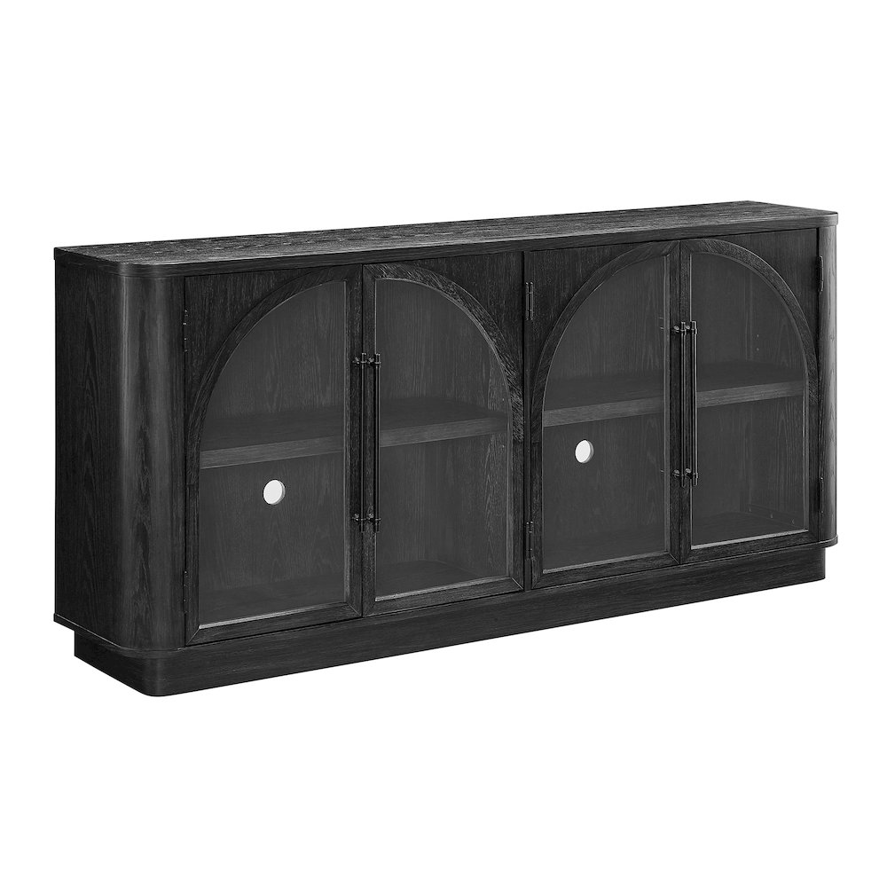 Wood 70" Console with glass doors, TV Stand, Accent Cabinet, Black. Picture 1