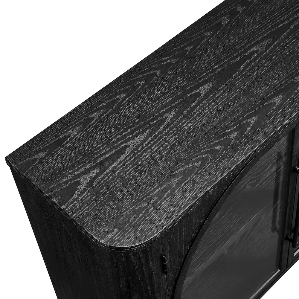 Wood 70" Console with glass doors, TV Stand, Accent Cabinet, Black. Picture 5