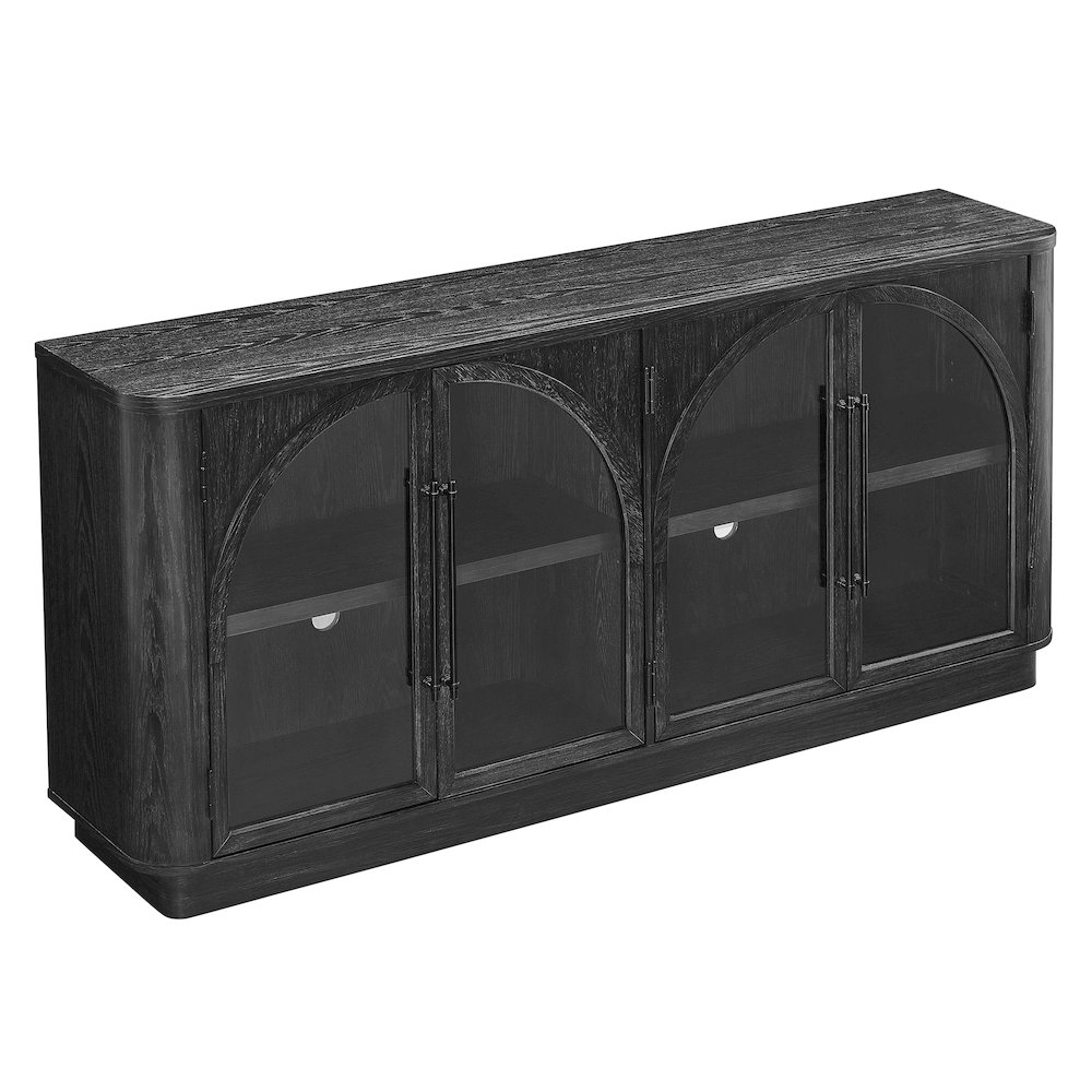 Wood 70" Console with glass doors, TV Stand, Accent Cabinet, Black. Picture 4