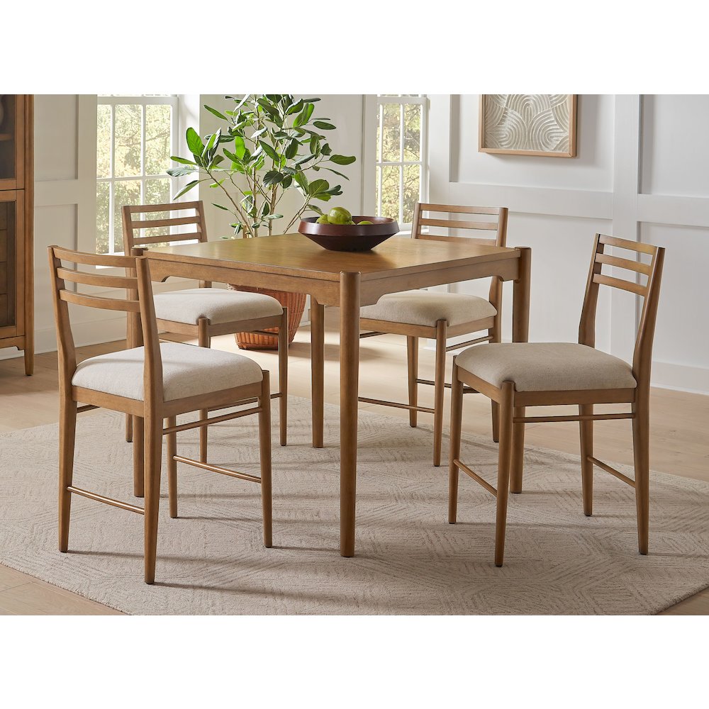 Lachlan Modern Wood Square Counter Height Kitchen Table with Four Chairs, Brown. Picture 2