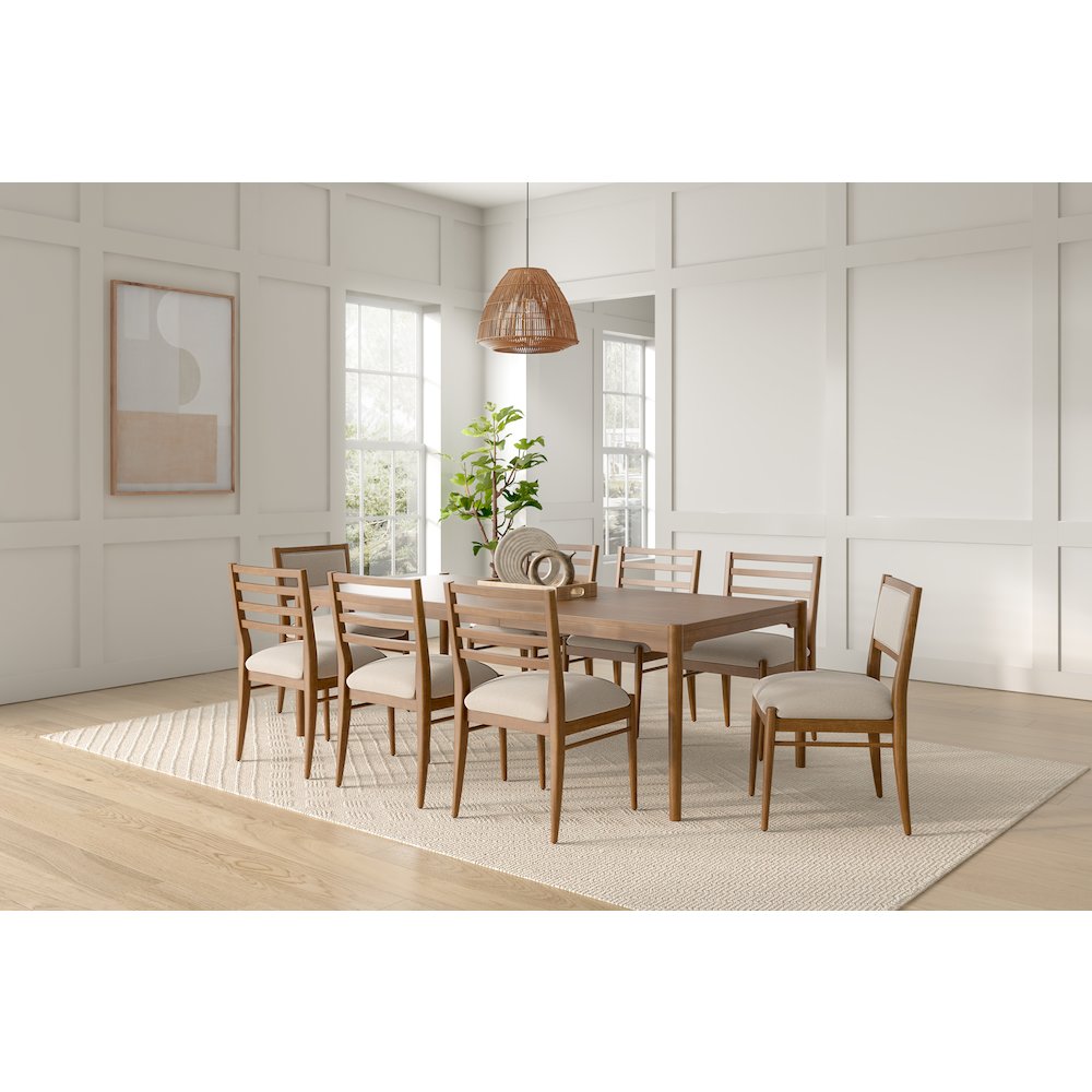 Lachlan Modern Wood Rectangular Kitchen Dining Table with Eight Chairs, Brown. Picture 2