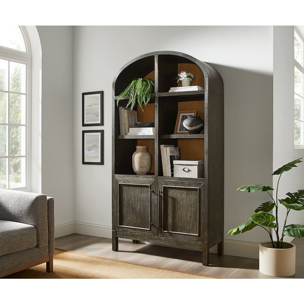 Modern Wood Arched Display Cabinet/Bookcase, Storage Cabinet, Black. Picture 4
