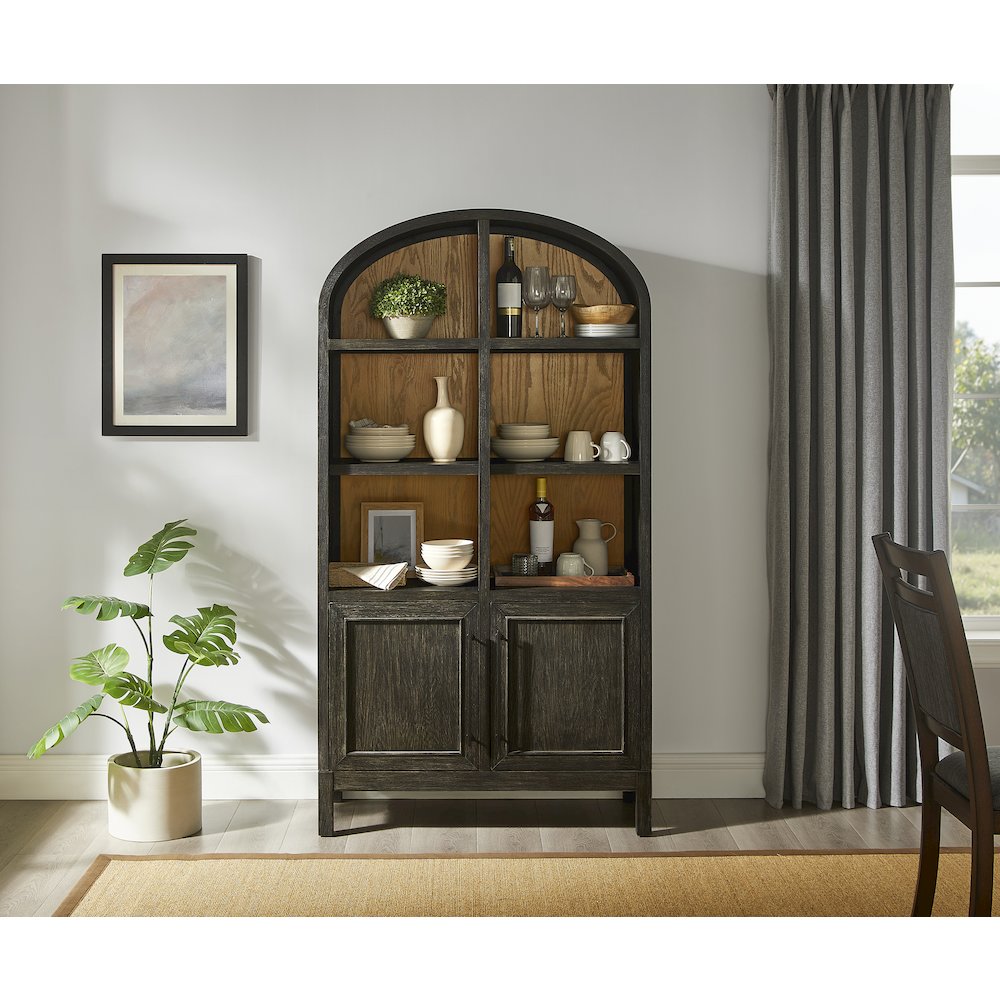 Modern Wood Arched Display Cabinet/Bookcase, Storage Cabinet, Black. Picture 5
