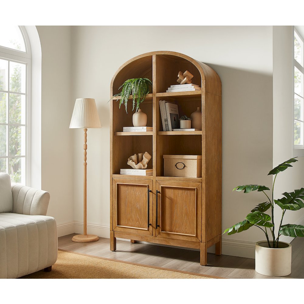 Modern Wood Arched Display Cabinet/Bookcase, Storage Cabinet, Brown. Picture 4