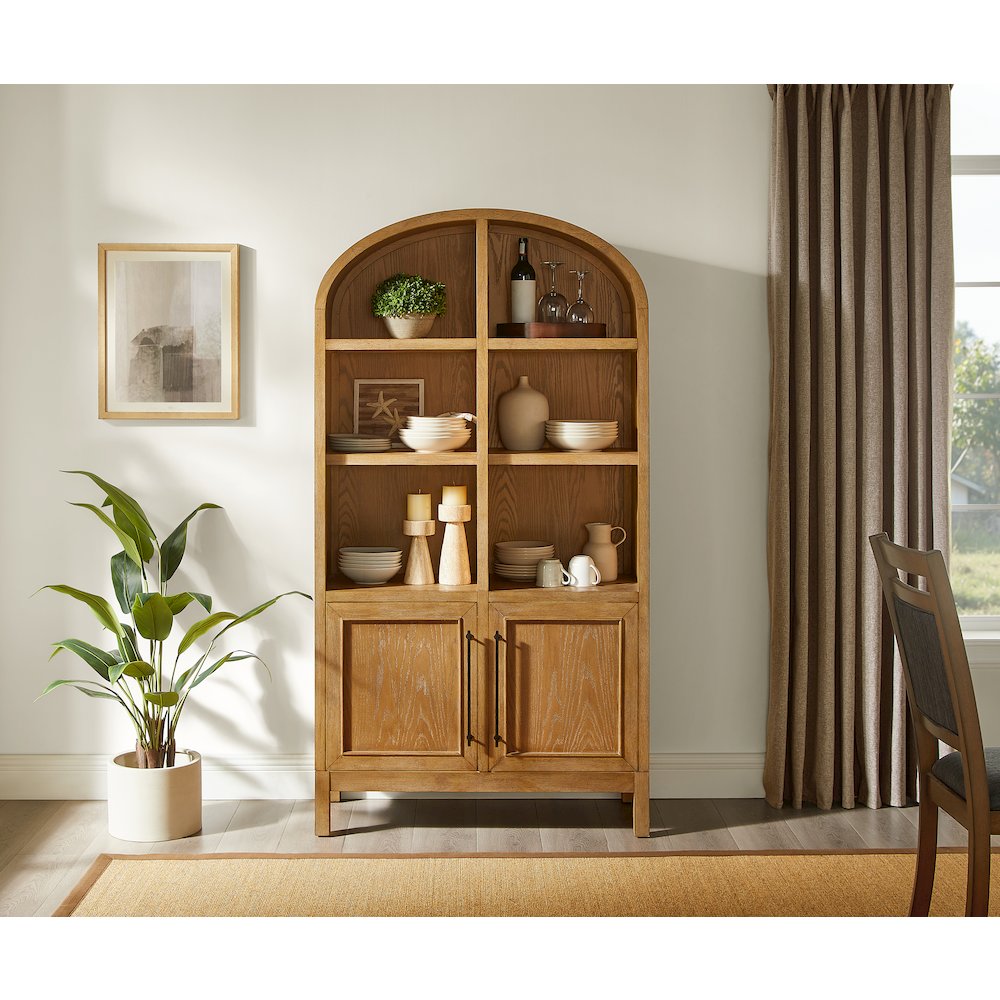 Modern Wood Arched Display Cabinet/Bookcase, Storage Cabinet, Brown. Picture 5