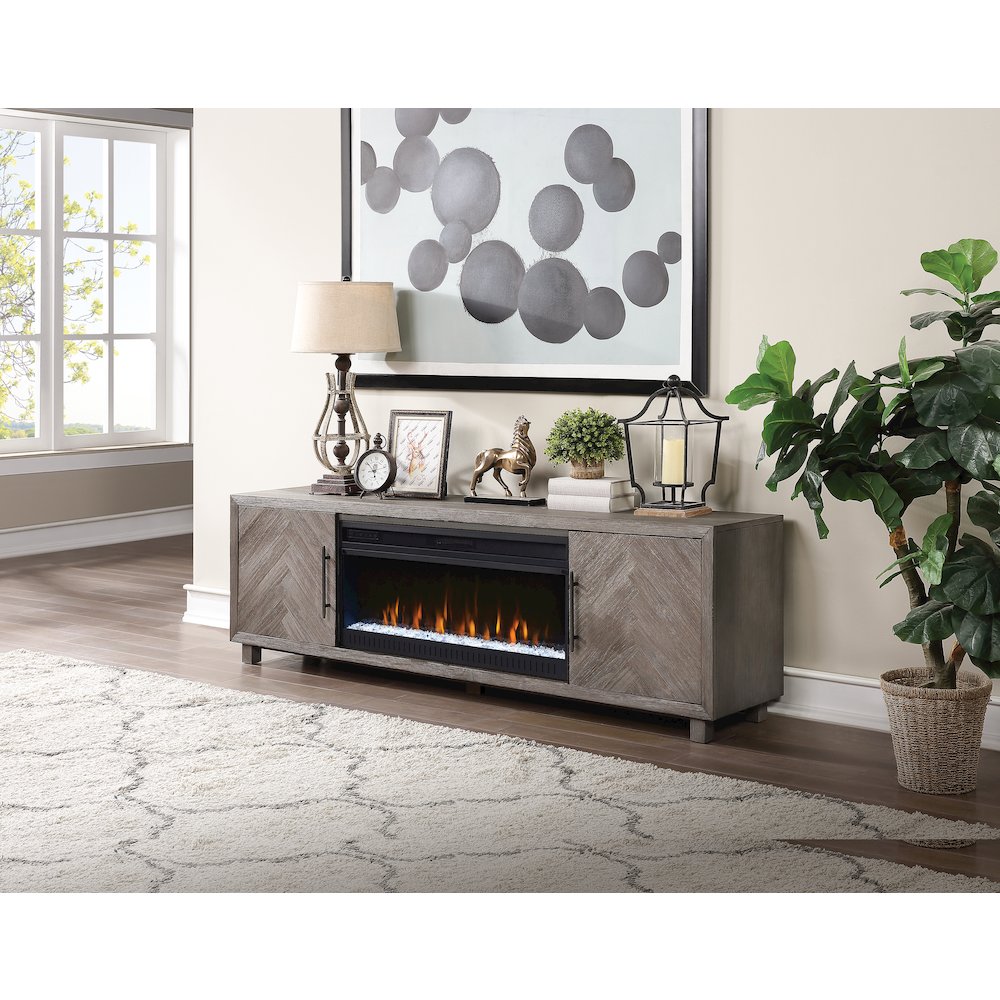 Palisades 80" Fireplace Console, Fully Assembled, Gray. Picture 12