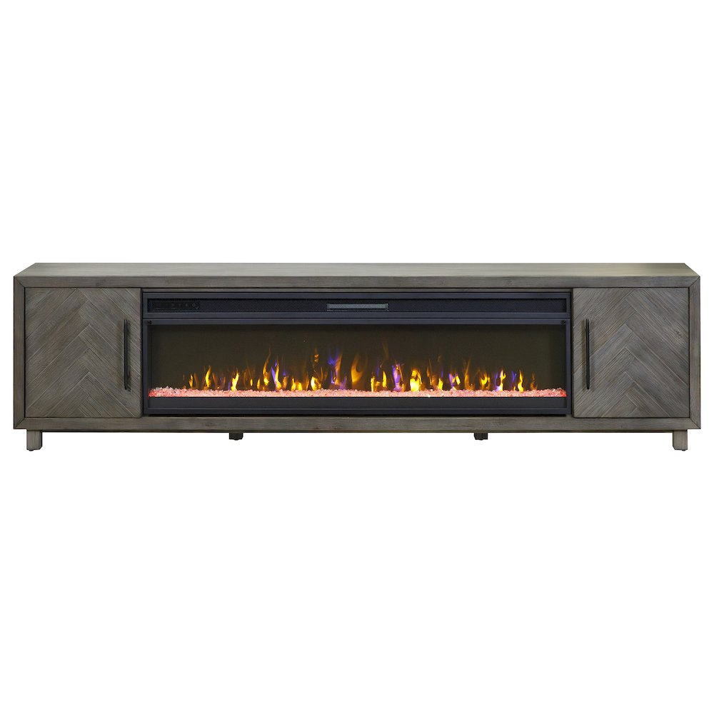 Palisades 96" Fireplace Console, Fully Assembled, Gray. Picture 2