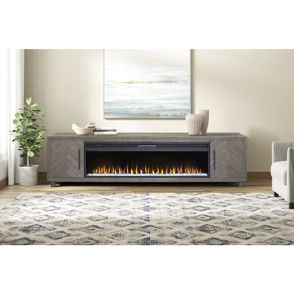 Palisades 96" Fireplace Console, Fully Assembled, Gray. Picture 9