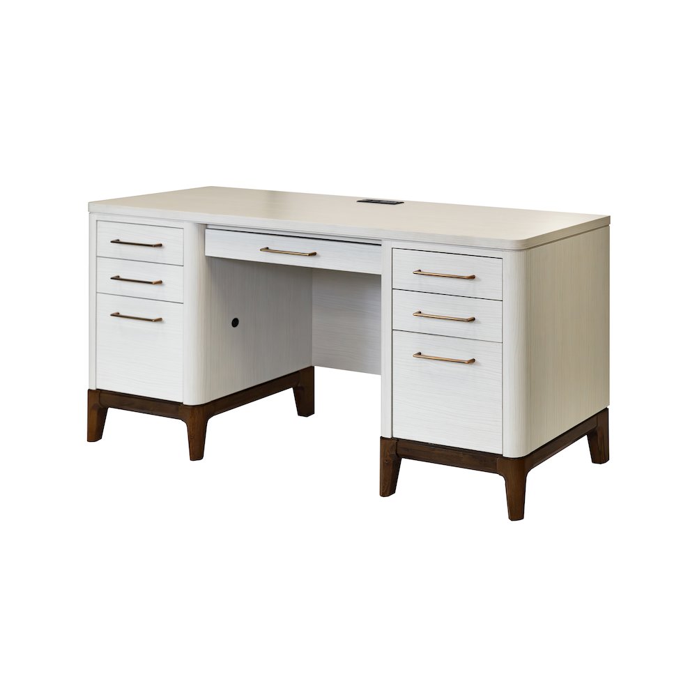Contemporary Laminate Wood Office Desk, Writing Table, Storage Credenza, White. Picture 1