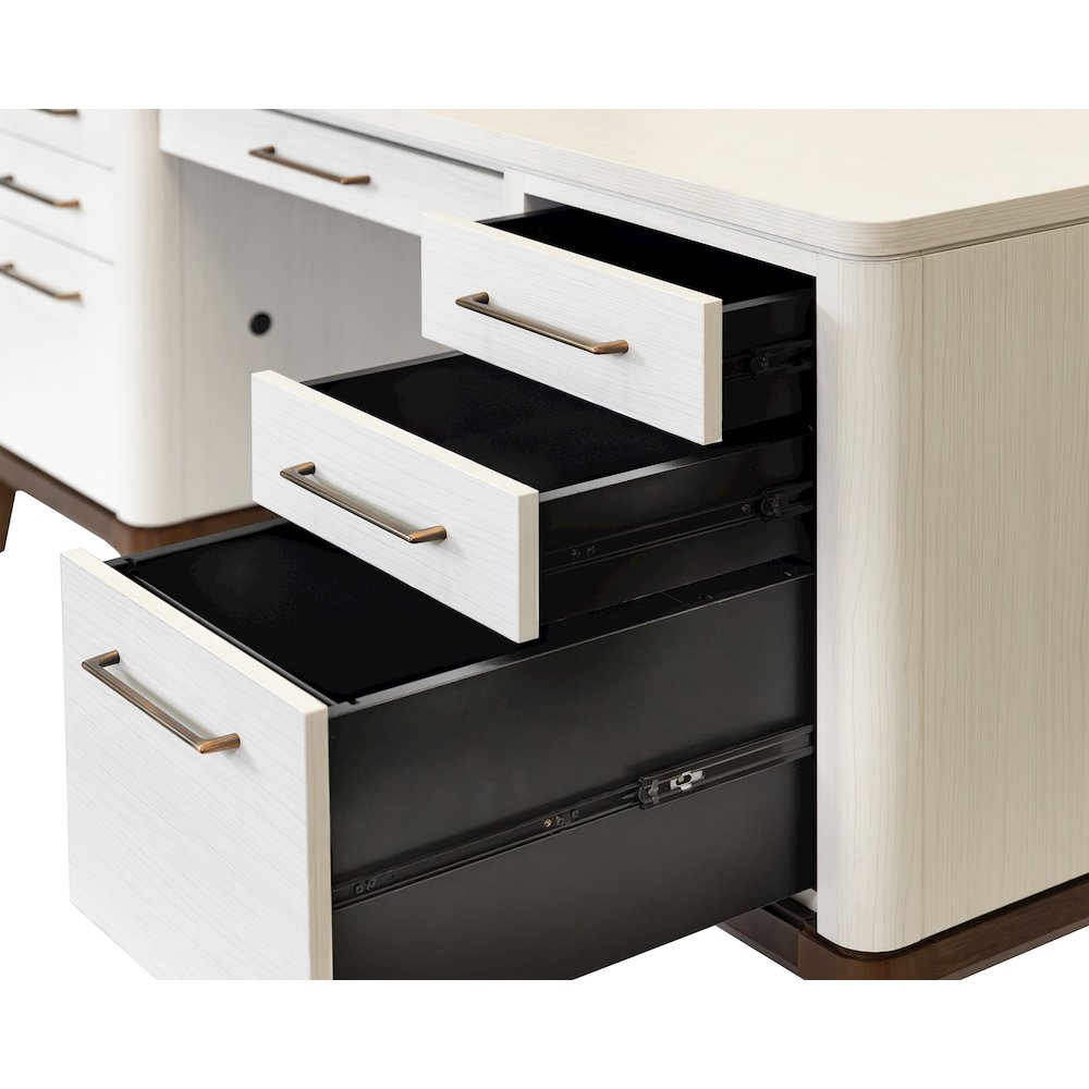 Contemporary Laminate Wood Office Desk, Writing Table, Storage Credenza, White. Picture 6