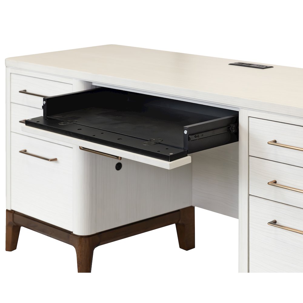 Contemporary Laminate Wood Office Desk, Writing Table, Storage Credenza, White. Picture 3