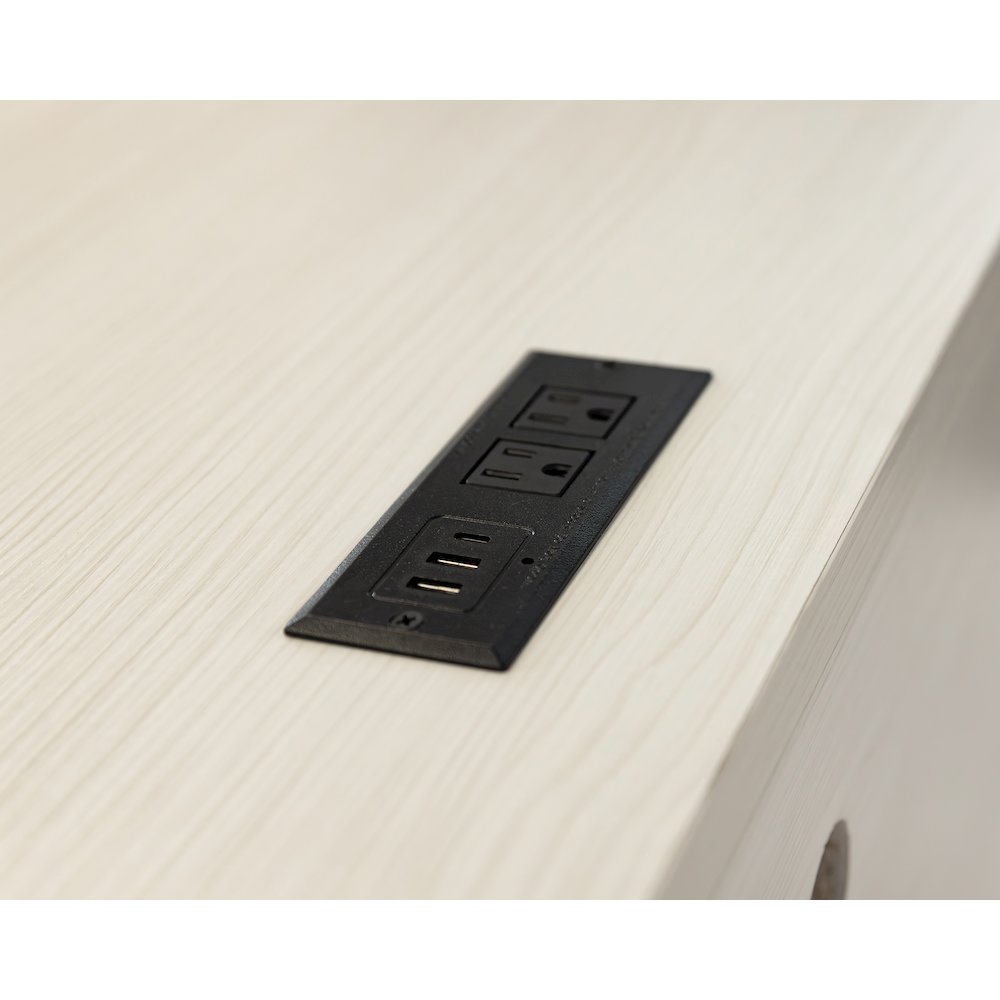 Contemporary Laminate Wood Office Desk, Writing Table, Storage Credenza, White. Picture 9