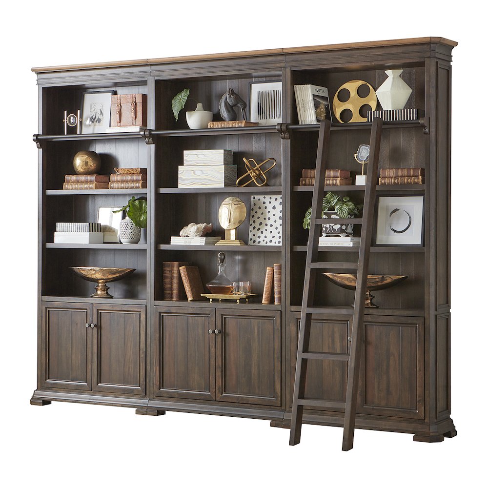 Sonoma Executive Bookcase Wall With Wood Ladder, Brown. Picture 10