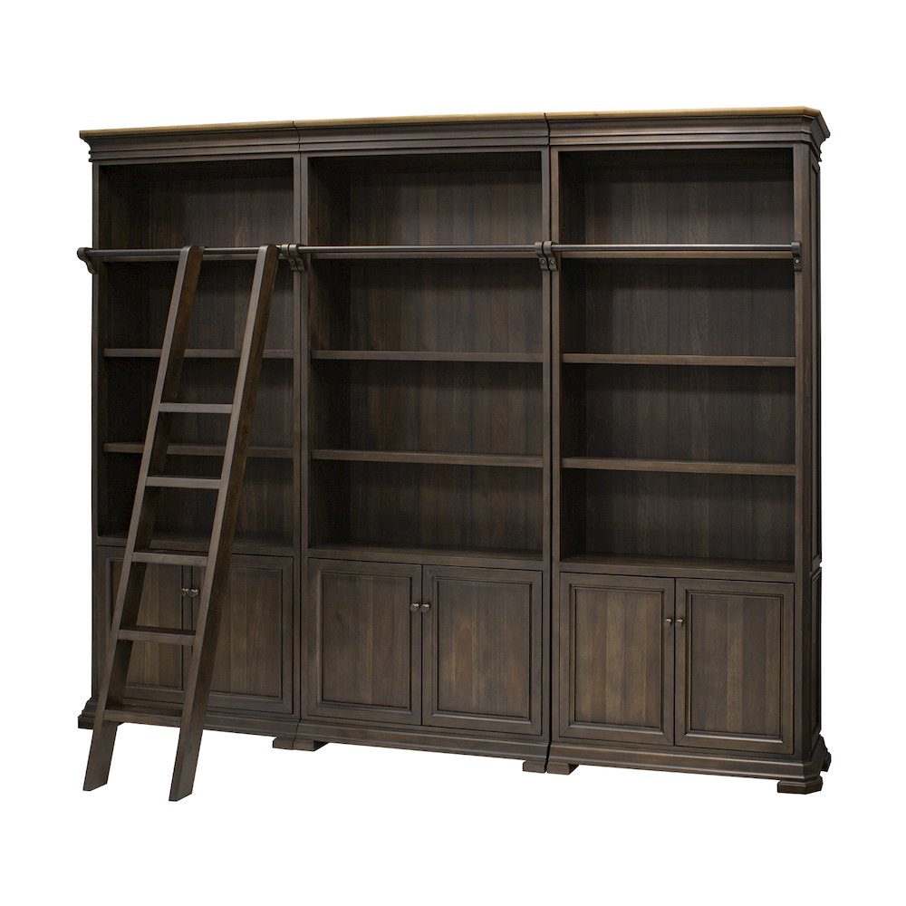 Sonoma Executive Bookcase Wall With Wood Ladder, Brown. Picture 2