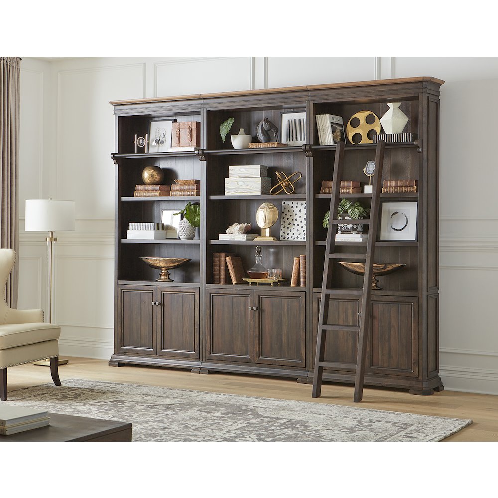 Sonoma Executive Bookcase Wall With Wood Ladder, Brown. Picture 8