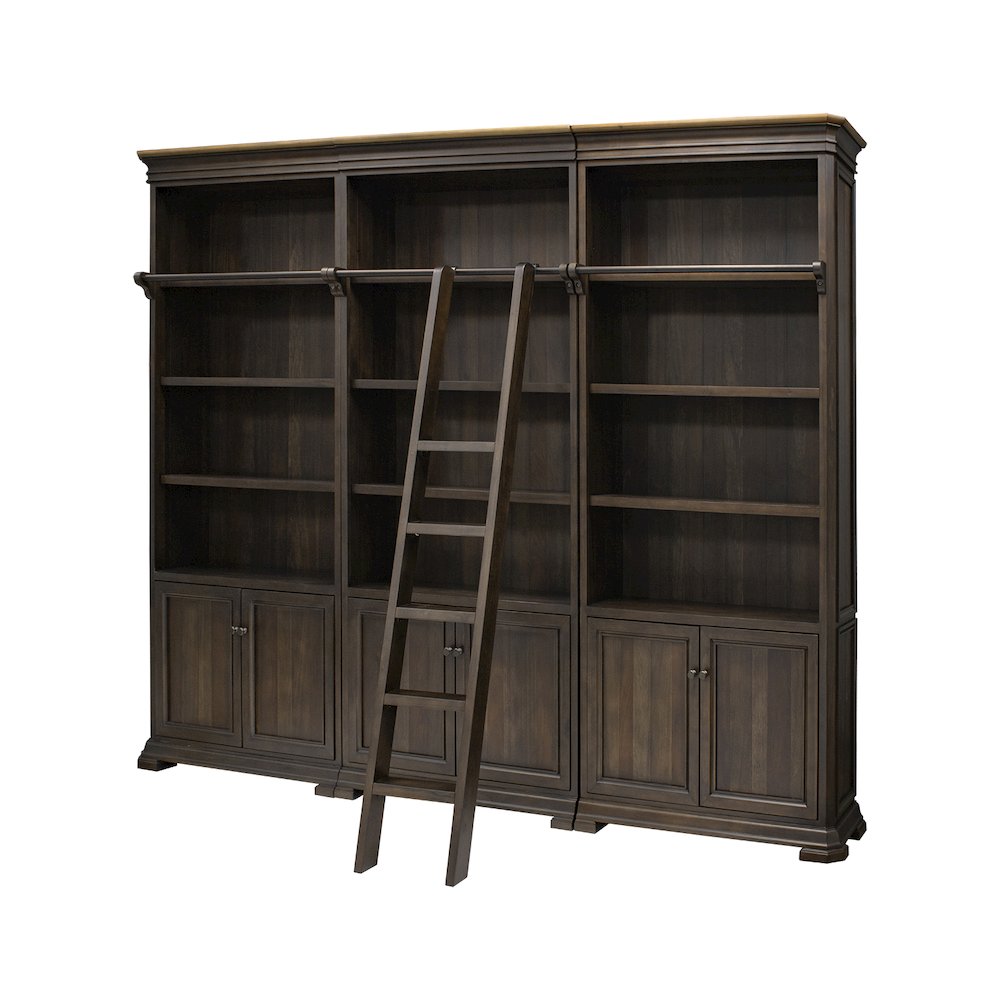 Sonoma Executive Bookcase Wall With Wood Ladder, Brown. Picture 1
