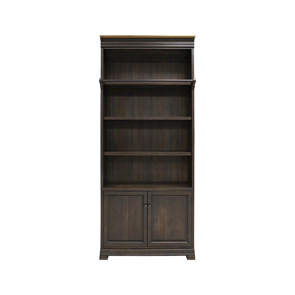Sonoma Executive Bookcase Wall With Wood Ladder, Brown. Picture 4
