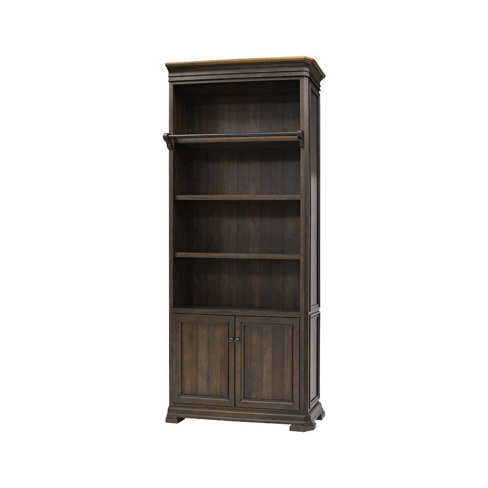 Sonoma Executive Bookcase Wall With Wood Ladder, Brown. Picture 7