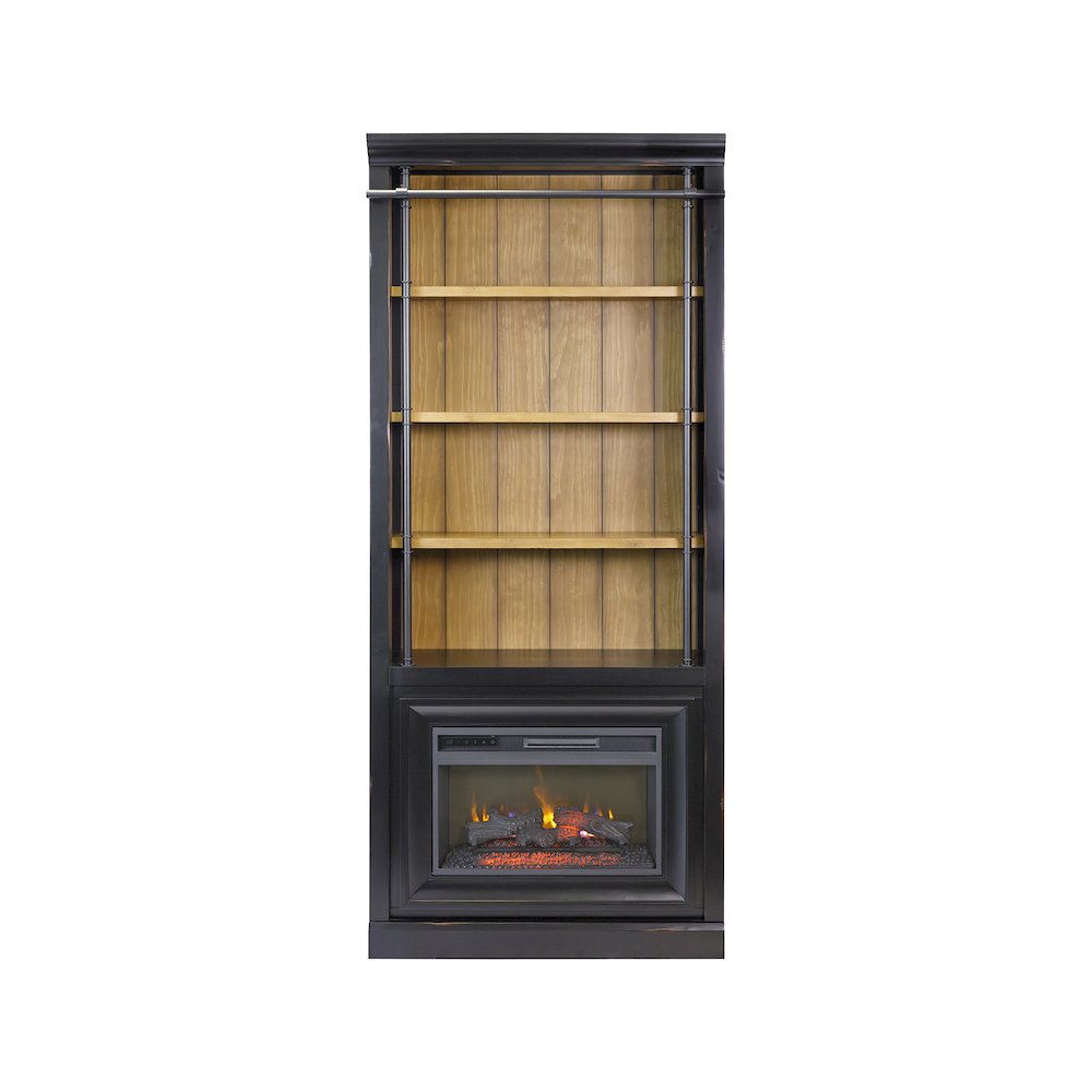 Toulouse 8' Tall Wood Bookcase with Fireplace Insert, Storage. Picture 2