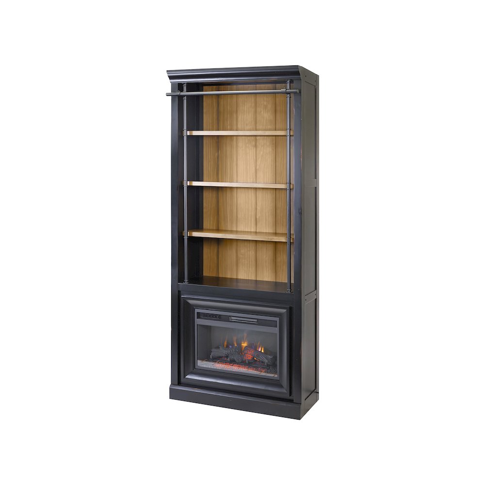 Toulouse 8' Tall Wood Bookcase with Fireplace Insert, Storage. Picture 1