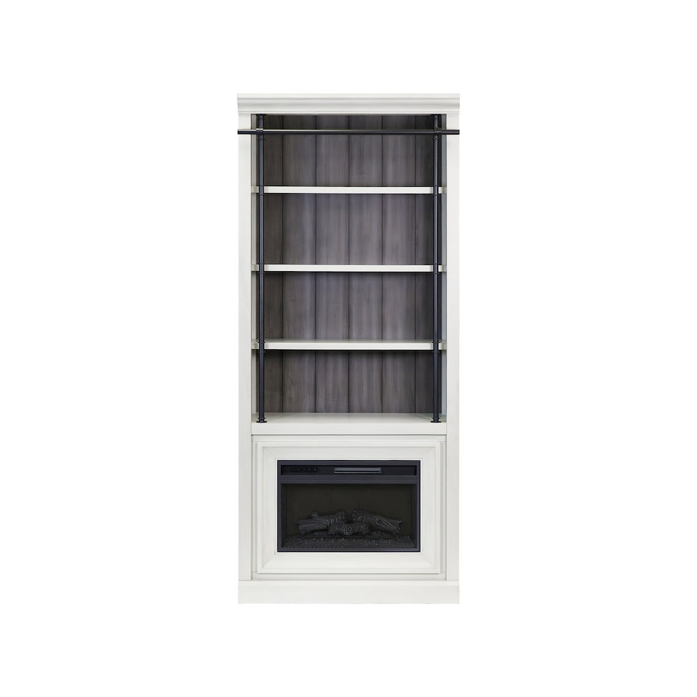 Toulouse 8' Tall Wood Bookcase with Fireplace Insert, Storage. Picture 3
